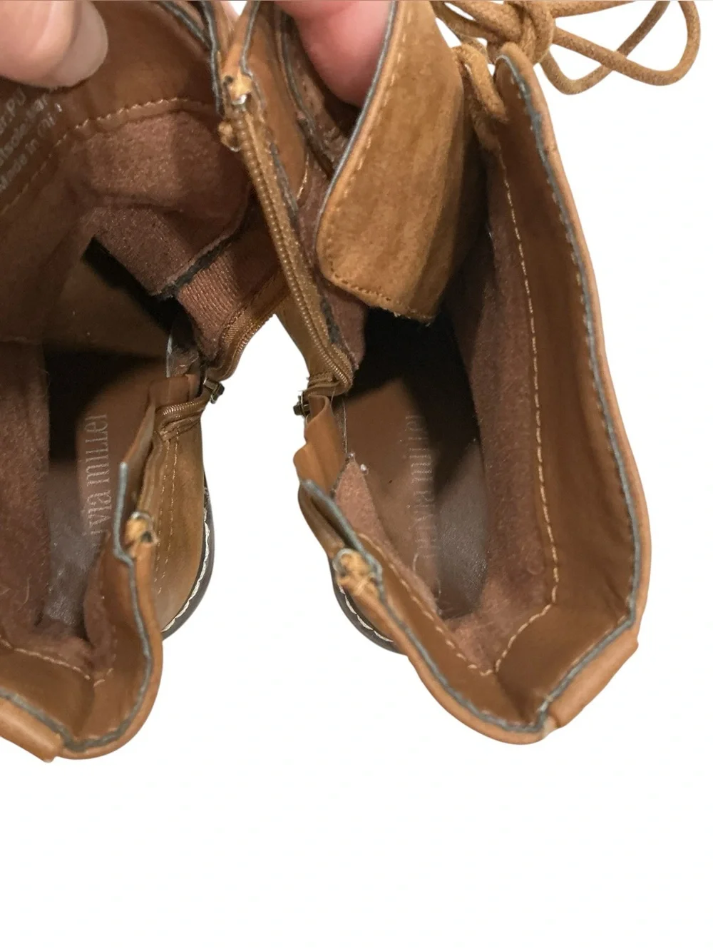 Olivia Miller Lace Up Ankle Booties Tan Brown Chunky Heel Side Zip Size 6